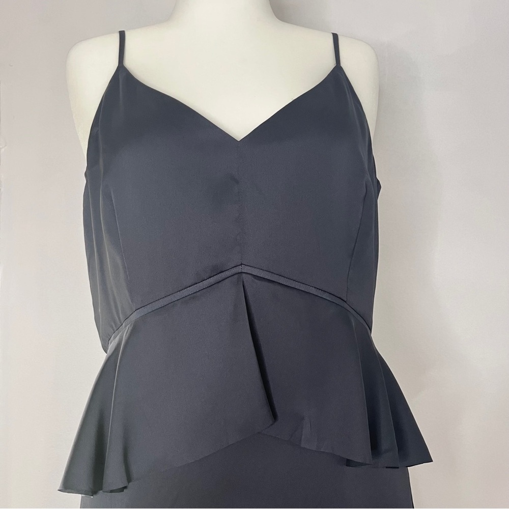 Banana Republic Knee Length Peplum Waist Satin Dress Size 16 Tall Dark Gray - Picture 3 of 11